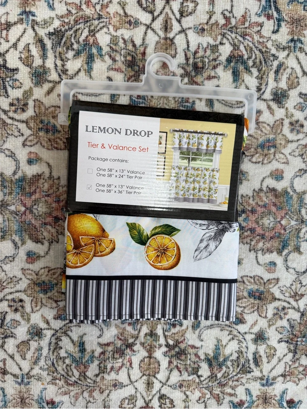 New Lemon Drop Tier & Valance Window Curtain Set -58x13 Valance 58x36 Tier Pair